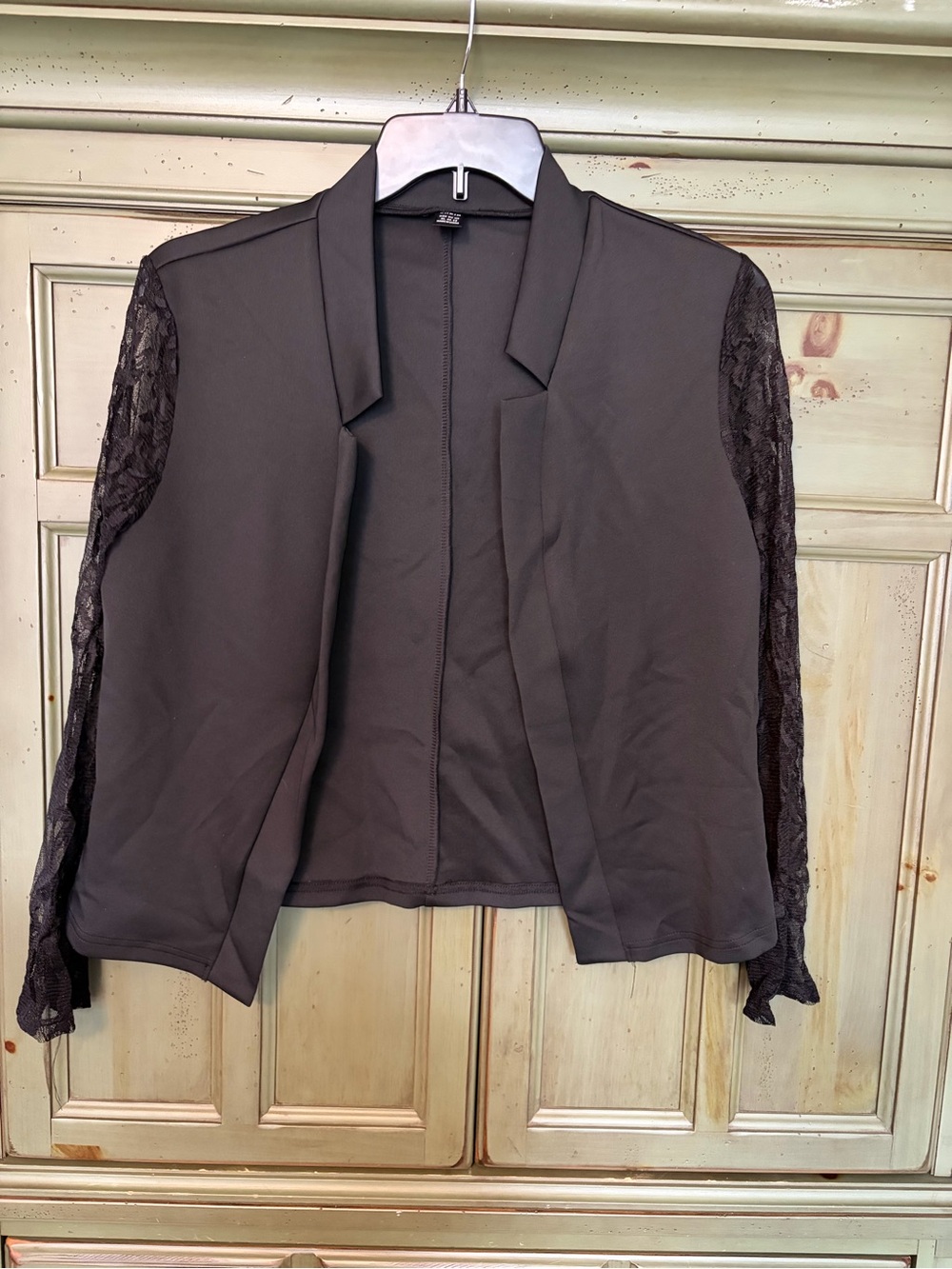 NWOT SHEIN Black Open-Front Blazer with Lace Sleeves